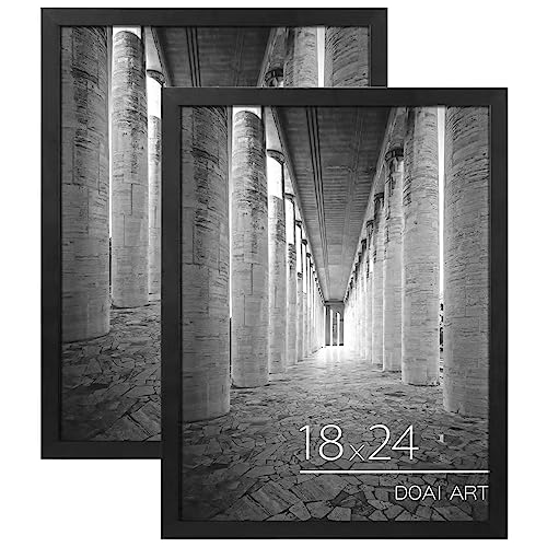 DOAI ART 18x24 Poster Frame 2 Pack, Black 18 x 24 Picture Frames for Horizontal or Vertical Wall Mounting, Scratch-proof Safe and Artistic Large Photo Frame Wall Art