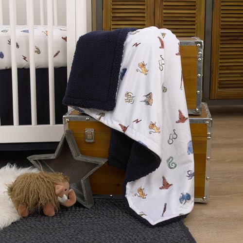 Image of Warner Brothers Harry Potter Welcome Little Wizard Navy, Burgundy, Blue, and White Super Soft Baby Blanket