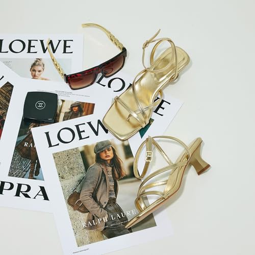 GENSHUO Women's Low Strappy Heels Sandals Open Square Toe Thong Dress Heels Comfortable Sexy Cute Ankle Strap Wedding Party Prom Summer Shoes4