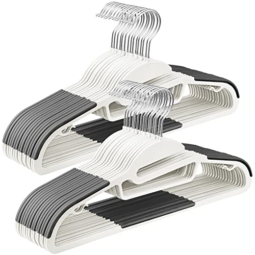 SONGMICS 50 Pack Coat Hangers, Heavy-Duty Plastic Suit Hangers, S-Shaped Opening, Space-Saving, 360º Swivel Hook, 16.3 Inches Wide, Cloud White and Dark Gray UCRP041WG03 Cloud White + Dark G