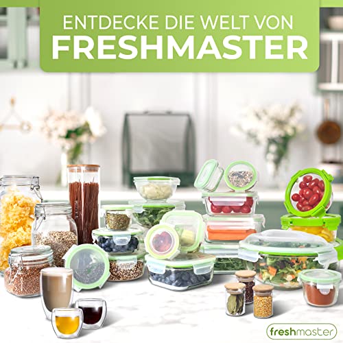 Foto von Fresh Master Frischhaltedose Glas Set - Testurteil: SEHR GUT - 100% auslaufsichere + luftdichte Vorratsdosen mit Deckel I Vorratsdosen Glas Meal Prep Boxen Glas Aufbewahrungsbox (16 teilig)