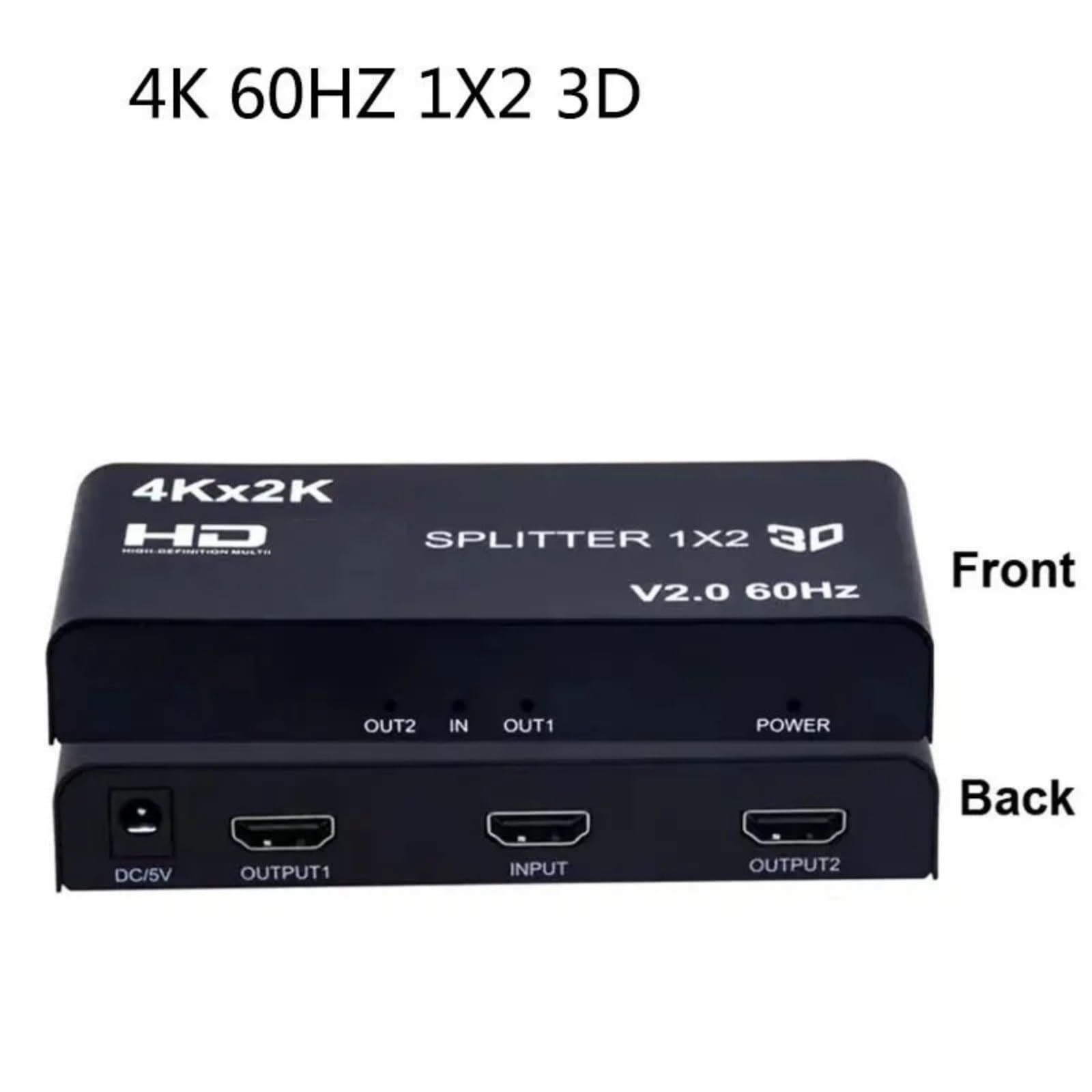 Convertitore Video 3D 2.0 Compatibile con HDMI 1x2 4K 60Hz, Splitter Switch for Dvd, Laptop, PC, TV e Monitor a 2, 3, 4 canali. Uso Domestico