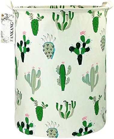 FANKANG Storage Basket, Nursery Hamper Canvas Laundry Basket Foldable with Waterproof PE Coating Large Storage Baskets for Kids Boys and Girls, Office, Bedroom, Clothes,Toys（Cactus）