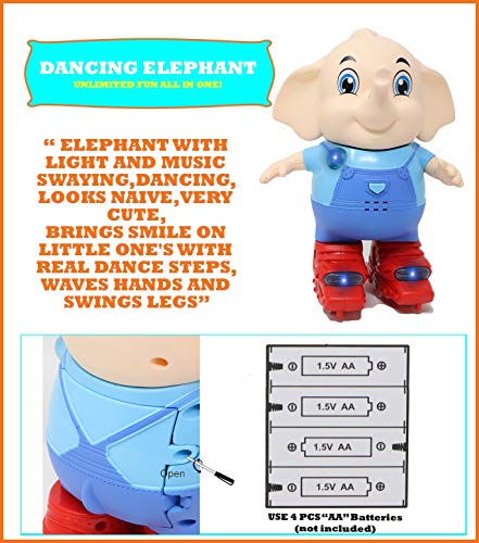 Image of Zest 4 Toyz 360 Degree Rotating Dancing Elephant Toy with Lights Music Sounds Bump and Go KidsToys - Assorted Color|