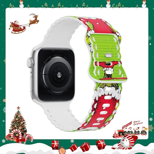Image of Compatible with Apple Watch Band 41mm 40mm 38mm 49mm 45mm 44mm 42mm Women Girl, Christmas Hollow Soft Silicone Sports Strap For iWatch Ultra SE Series 10 9 8 7 6 5 4 3 2, Green -42
