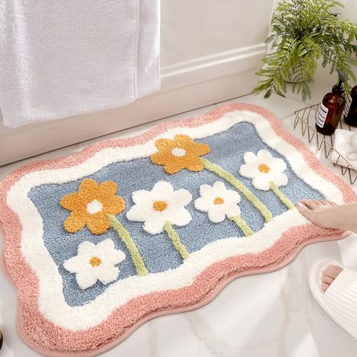 PTAEXCEL Cute Bath Mat 32 x 20 Extra Soft Pink Bathroom Rugs High Absorbent Flower Area Rug Non Slip Machine Washable Bathroom Mat Great for Indoor Bathtub Bedroom Floor