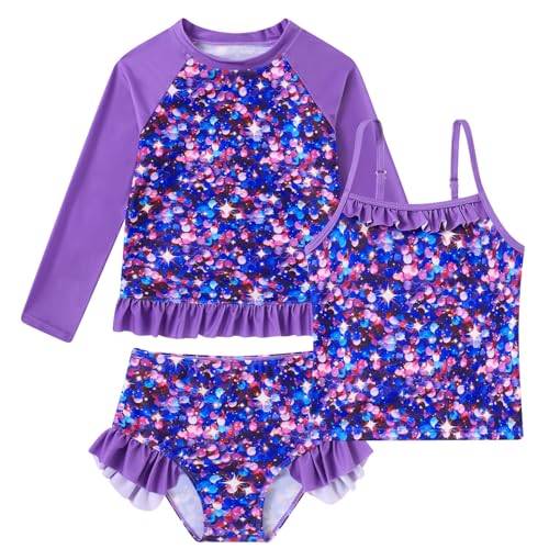 Image of BFUSTYLE Girls Swimsuit 3 Pieces Rash Guard Kids Long Sleeves Bathing Suit 3-8 Years Sun Proction Swimwear Tankini