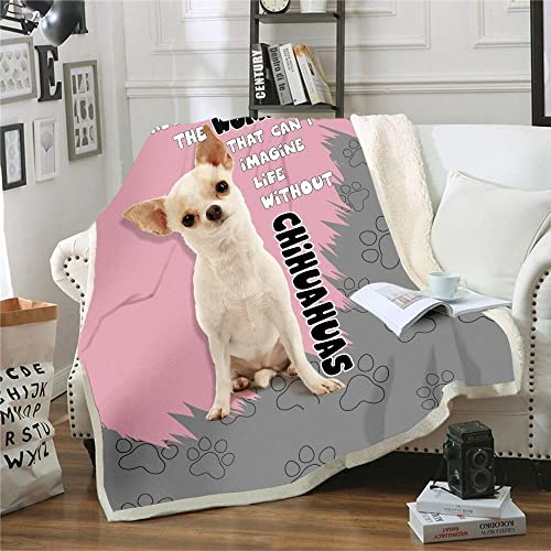Plaid Polaire 240x260 Adulte Chihuahua Rose, Douce Flanelle Couverture lit 2 Personnes en Microfibre, Plaid Canape Grande Taille Jeté de Canapé, Réversible Peluche Couverture Cover