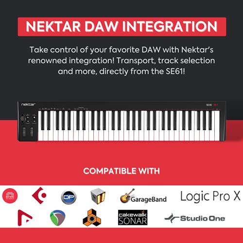 Image of Nektar SE61 61-Key Full-Size Velocity-Sensitive USB Midi Keyboard Controller with Nektar DAW Integration and Free Professional Recording Software