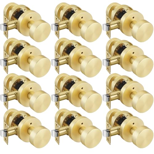 Image of Goldenwarm Gold Door Knobs Interior Privacy, Zinc Alloy Keyless Brushed Gold Door Knobs for Bedroom Bathroom, Heavy Duty Interior Door Knob - Adjustable & Reversible (12 Pack)