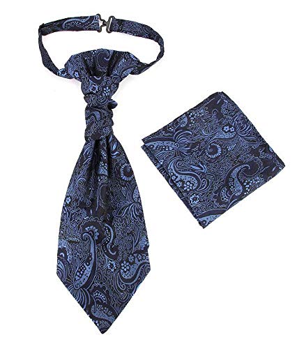 Cravate lavallière bleu-nuit pour mariage chic et sa pochette de costume assortie