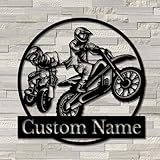 Custom Father And Son Motocross Metal Wall Art, Personalized Biker Name Sign Decoration For Room, Motocross Metal,Family Motorcycle Rider,Home Decor & Gift (Style-1)