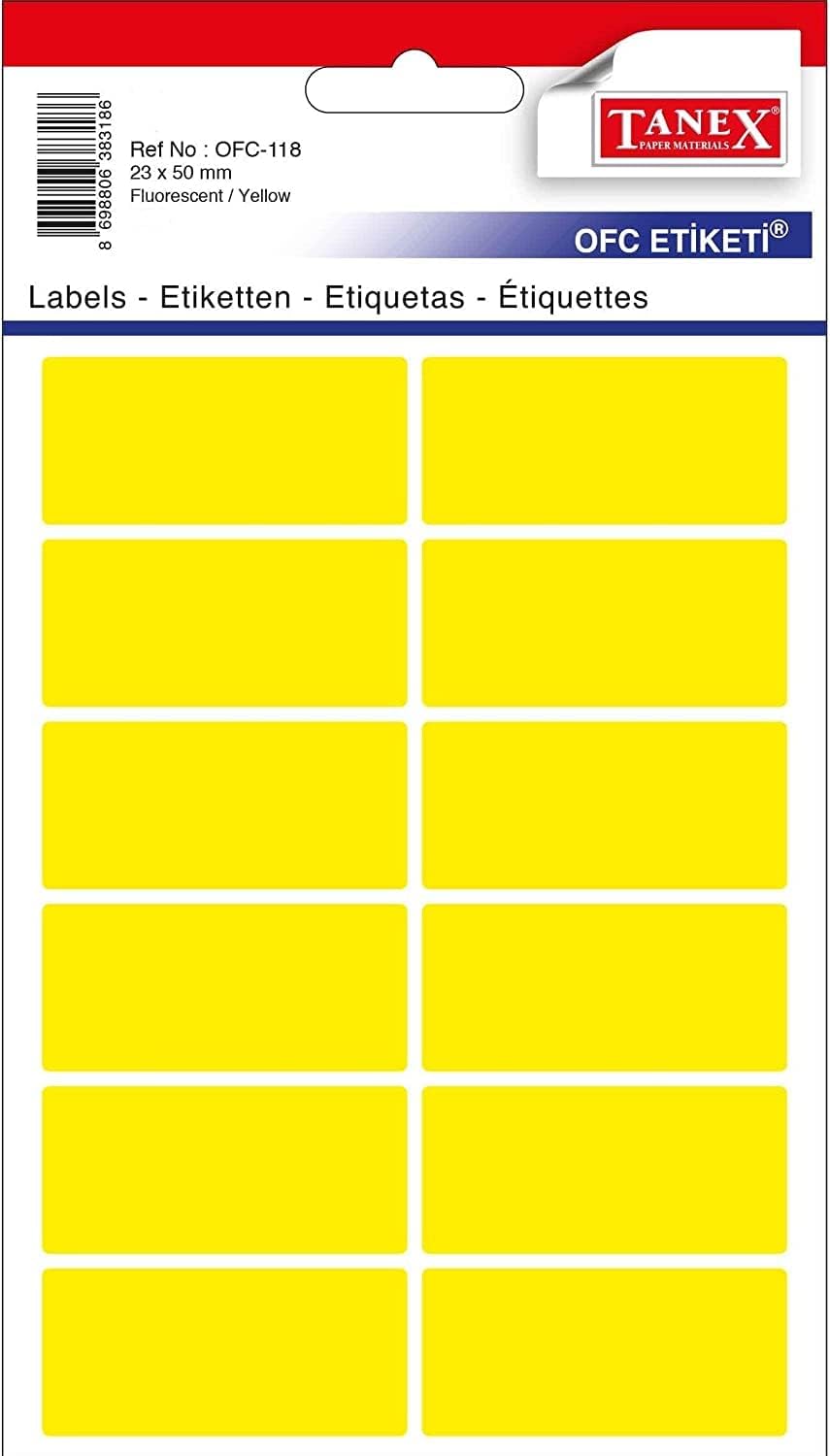 Tanex Adhesive Labels 23mmx50mm 12 Labels X5 Sheets Yellow