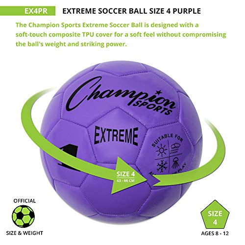 Champion Sports Extreme Series Soccer Ball, Size 4 - Youth League, All Weather, Soft Touch, Maximum Air Retention - Kick Balls For Kids 8-12 - Competitive And Recreational Futbol Games, Purple #TOP2