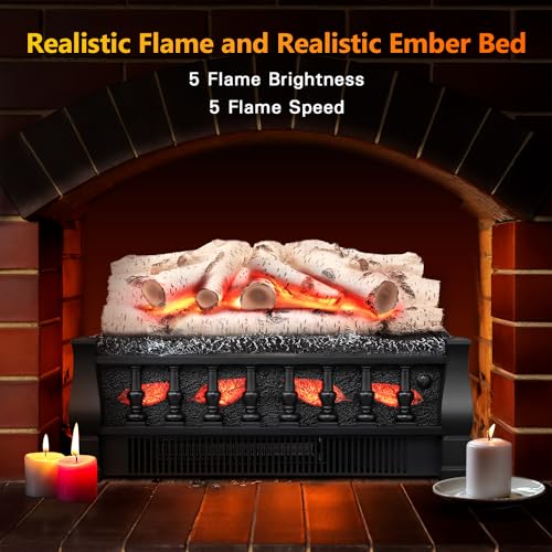Image of R.W.FLAME Electric Fireplace Insert Heater 21 inch W, 5 Flame Brightnes and Speed Mode, Fireplace Insert 750W /1500W, Remote Control, Overheating Protection for Home and Office Decor, Whitish Gray logs