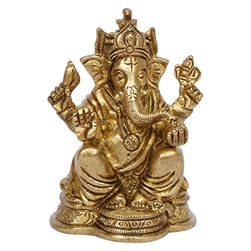 Kartique Ganesh de latón Bhagwan Idol Ganesha Estatua Ganpati Murti para decoración de entrada del hogar, regalo Diwali Ganesha con gran altura de oreja 3.5 pulgadas, color dorado Cover