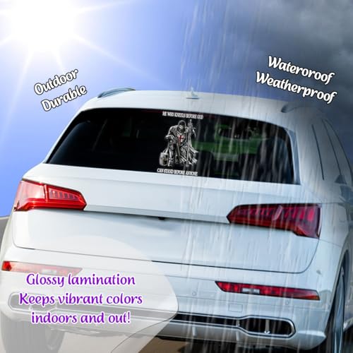 Image of Premium Knight Templar Christian Sticker - 'He Who Kneels Before God Stands Before Anyone' - Durable & Waterproof Vinyl Decal for Car Door, Window, Laptop - 6 x 4 Inches