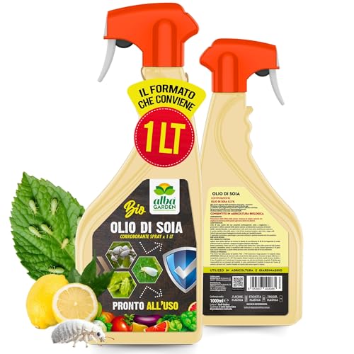 Albagarden - Aceite vegetal blanco de soja para cochinilla, áfidos, mosca blanca, insectos y parásitos - Para huerto, jardín y ornamentales - Aceite vegetal de soja 100% natural x 1 litro en spray