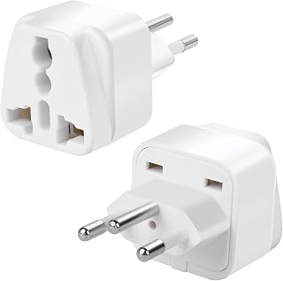 2-Pack UK to Switzerland Plug Adapters Swiss Power Converter Grounded Universal Travel Adapter 3 Pin Switzerland International Type J Plug (White)