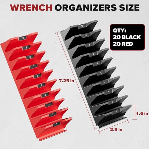 40pcs modular wrench organizer - wrench tool organizers for tool drawer storage wrench storage set with metric amp sae label wrenches rack tool gift for professional mechanics men black amp red