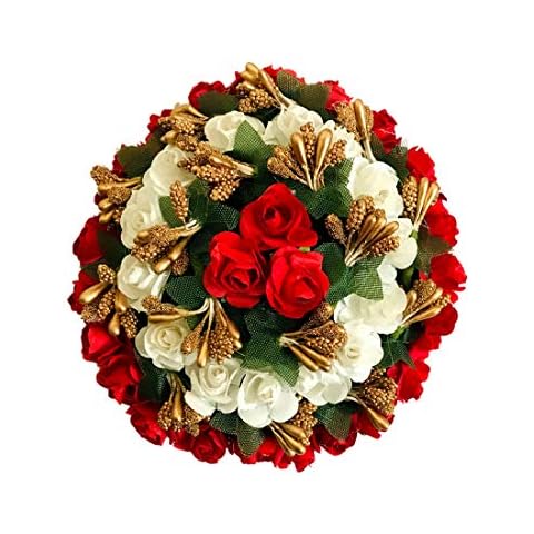 Gadinfashion Fabric Hair Bun Gajra Flower Artificial Juda Accessories for Women in White And Red Color, Multicolor Pack of 1 Cover