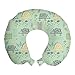 ABAKUHAUS Infantil Cojín de Viaje para Soporte de Cuello, Erizo Bosque Arte Hierbas, de Espuma con Memoria y Funda Estampada, 30x30 cm, Menta Verde Gris melocotón