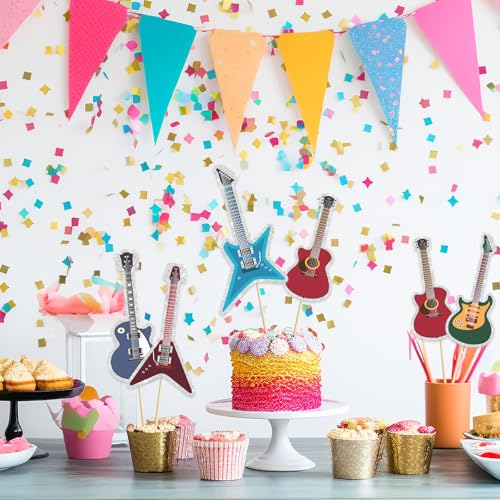 Image of Music Rock Guitar Centerpieces Sticks,Guitar Player Table Toppers,Rock and Roll Birthday Party Decorations Music Note Star Photo Booth Props Theme Party Supplies.Sticks, Set of 15