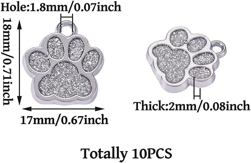 FASHEWELRY 10 Pcs Enamel Paw Print Charms Glitter Footprint Animal Charms Alloy Enamel Charms Cute Dog Paw Print Charms for Bracelets Necklaces Keychain DIY Craft Jewelry Making - Image 7