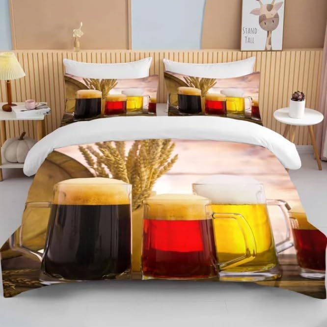 Housse de couette 220x240 bière en microfibre douce pour lit 2 personnes avec taies
