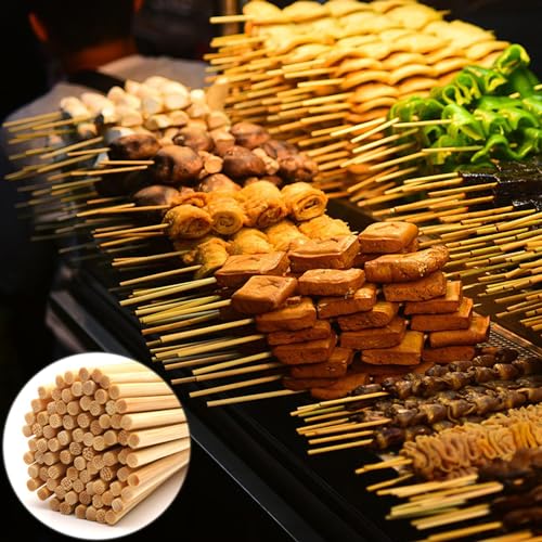 JDXun 100 Stück Grillspieße aus Bambus, lange Holzspieße Bambusspieße zum Aufspießen von Fleisch, Gemüse und Früchten, 25cm x 3mm