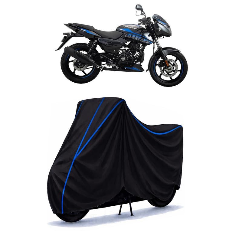 Image of Bajaj Pulsar 150 UG Bike Cover Water Resistant Universal Motorcycle Rain | Heavy Duty UV Protection, Dust, Scratch Indoor Outdoor All Weather with Black Blue Piping Elastic