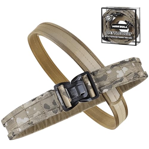 WarBull Multicamo XXL Tactical Battle Molle Belt, 2'' Quick Release Outer Gun Belt with Secure Locking & 1.57'' EDC Inner Belt, Heavy Duty Combat Duty Belt for Law Enforcement, Security, Shooter