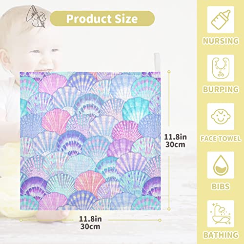 Image of vvfelixl Baby Washcloths Cotton Sea Shell Mermaid Scales Muslin Ocean Soft Face Towel for Newborn Infants Wipes, 11.8 X 11.8 Inch, 3 Pack Pink