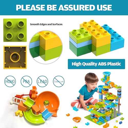 Image of 3in1 Marble Runs for Kids 3-5, 203pcs Compatible with Lego DUPLOS for Age 2-5, Marble Runs for Kids 4-8, Stem Building Toys, Toddler Toy, Marble Track, Marble Run Toy, Montessori Toy Gift for Age 3+