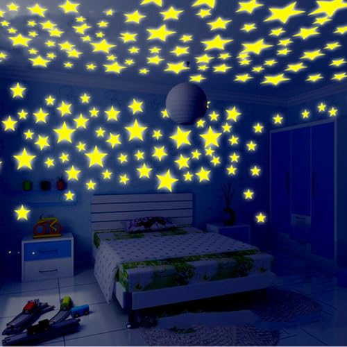 100 piezas stickers 3D estrellas que brillan en oscuridad miniatura 7