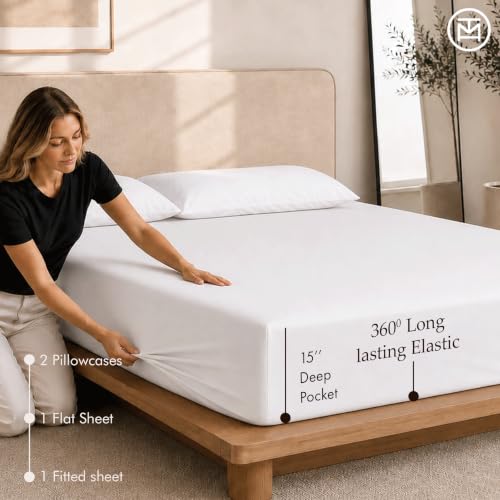 Image of Threadmill 600 Thread Count Cotton King Sheet Set, Sateen, White, 4-Piece