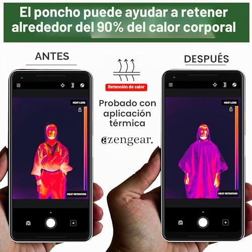 Miniatura 4 de Azengear Poncho De Supervivencia 4 Piezas Mantas Térmicas De Emergencia Para Retención De Calor Y Lluvia Reversible Con Capucha, Impermeable, Resistente Al Viento Senderismo Verde