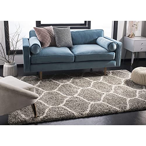 Image of Moroccan Design Microfiber Hand Woven Shaggy Carpet Collection with 2 inch Pile Height Carpet for Living Room Size 8x11 feet coular Lgrey /Ivory