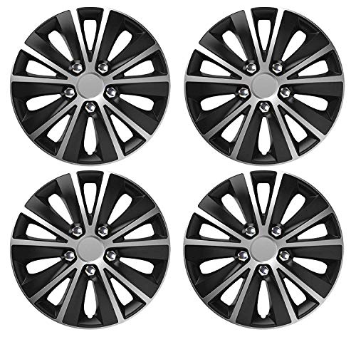 UKB4C 14 Black & Grey Stripe Multi-Spoke Wheel Trim Hub Cap Covers Protectors