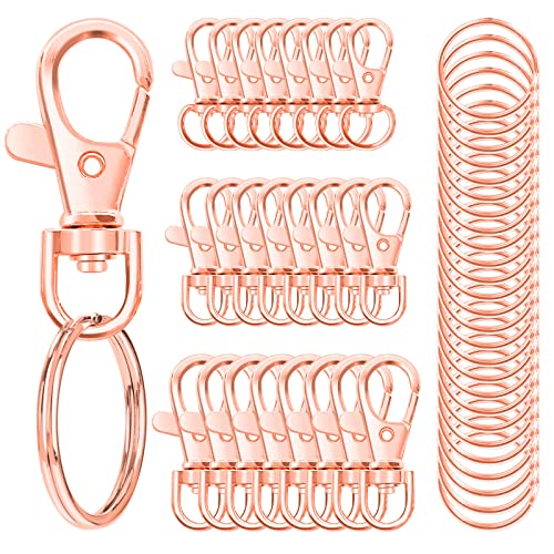 Sucrown 100PCS Swivel Snap Hooks with Key Rings, Premium Metal Swivel Lobster Claw Clasps Assorted Sizes (Large, Medium, Small) for Keychain Clip Lanyard, Jewelry Making, Crafts, Rose Gold