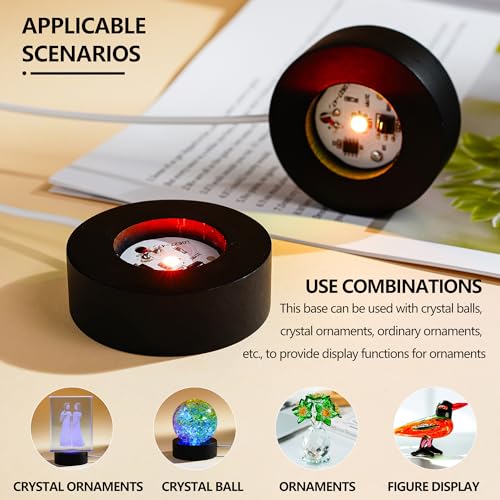 Image of ZEERSHEE 2Pcs Wooden LED Light Base for Acrylic Resin Crystal Art - 7 Color Cycle with USB Cable Display Stand Round Lighted Pedestal for 3D Crystal Sphere (2.3 inch Holder)