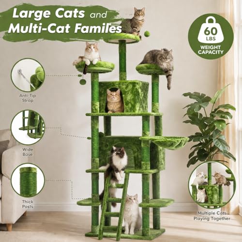Rascador para gatos verde con 7 niveles y 2 condos miniatura 5