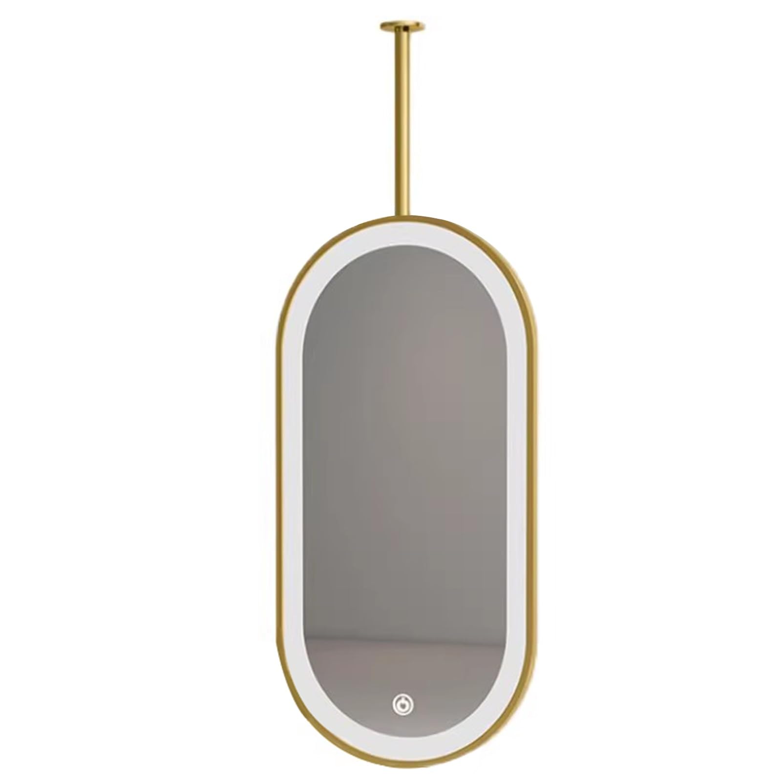 FGXHHS Ceiling Mounted Mirrors for Bathroom LED Lighting, Oval Suspended Mirror Gold Metal Frame Modern Hanging - 3 Colors Dimmable Light(40cmx60cm)