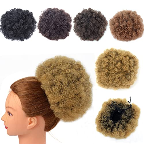Afro Puff Drawstring Ponytail Extension Short Synthetic Afro Kinky Curly Puff Ponytail for Natural Hair Clip On Kinky Drawstring Curly Ponytail Bun Hairpieces (Large,T1B/27# )