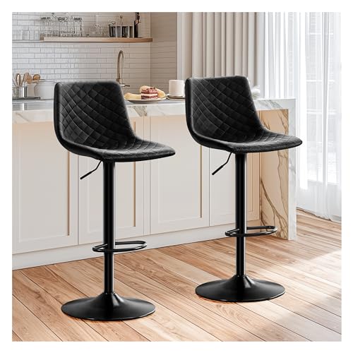 STOOLINK Barhocker 2er Set Höhenverstellbar Barstuhl mit Mikrofaser-Leder, Tresenhocker für Lobby 360° Drehbar Bistrohocker mit Lehne für Wohnzimmer, Esszimmer, Küche-Schwarz