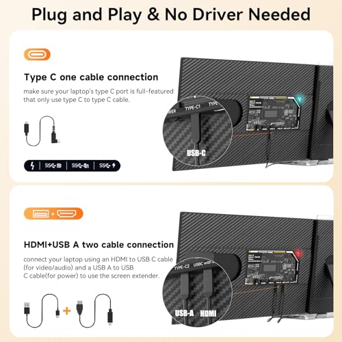 Monitor Portatile Aggiornato Da 15,6”, Estensore Del Doppio Monitor Del Laptop Portatile Fhd 1080p Ips, Estensore Dello Schermo Da Viaggio Staccabile Adatto A Computer Portatili Da 13-17,3” - Monitor - Immagine 4