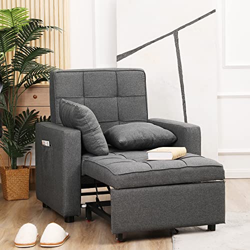 Mu Convertible Chair Bed 3-In-1, Folding Sleeper Sofa Chair Bed, Multi-Functional Adjustable Sleeper Chair With Pillow And Pocket, Single Bed Chair For Apartment, Living Room, Dark Grey #TOP6
