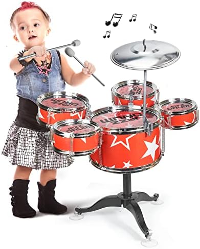Kids Drum Set for Toddlers 1-3 Girls, Children Drum Set, Drum Kit Musical Instruments Toys Baby Jazz Drum for Aged 1-3