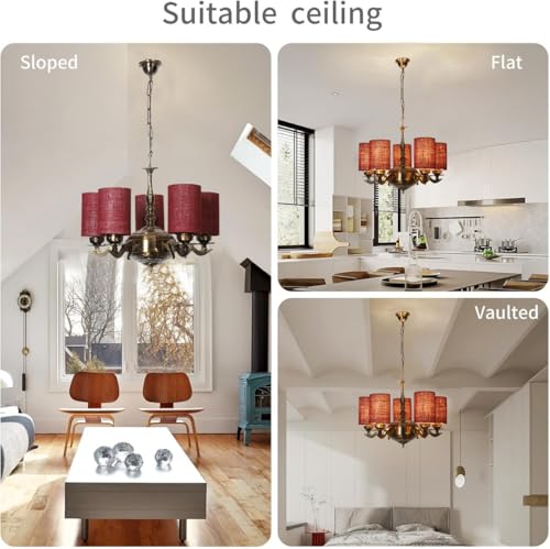 Image of Devansh 05 Lights Maroon Jute Round Shade with Antique Golden Chandelier