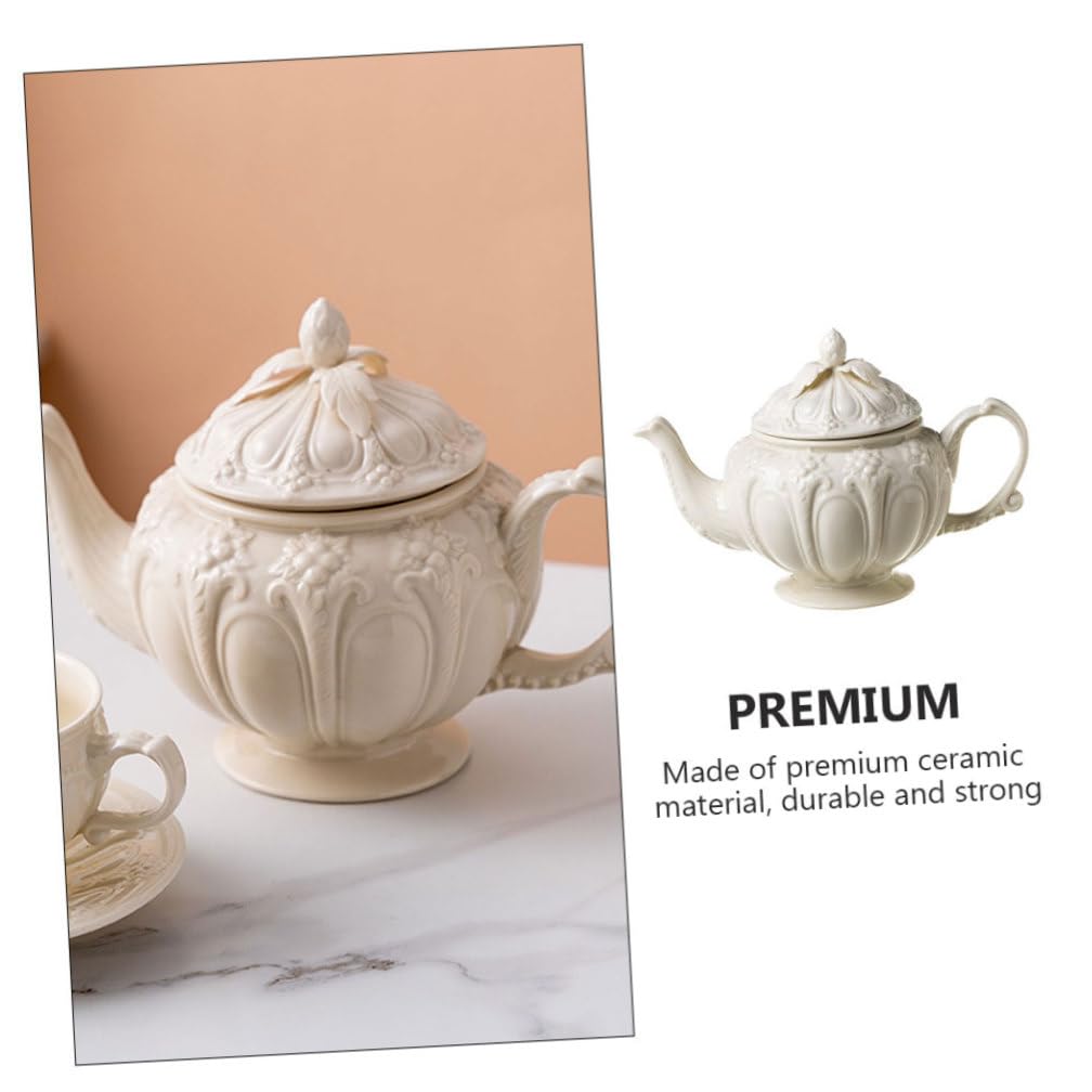 LABRIMP Ceramiczna Brytyjska Kawiarka z Wygodnym Uchwytem Odpornym Wysoką Temperaturę Styl Vintage z Tłoczonym Wzorem Idealna Do Parzenia Kawy i Herbaty Domu i Biurze